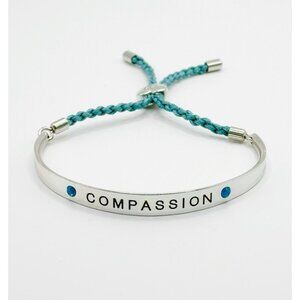 Brighton COMPASSION Silver Curvd Bar Blue Braid Crystal Adjustable Bracelet NWOT